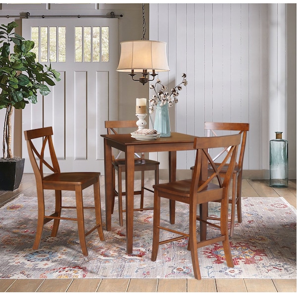 International Concepts 30 in. x 30 in. Counter Height Dining Table w/4 X-Back Stools, 24 in. Seat Height-5 Pc. Dining Set K581-3030-S6132-4 - main